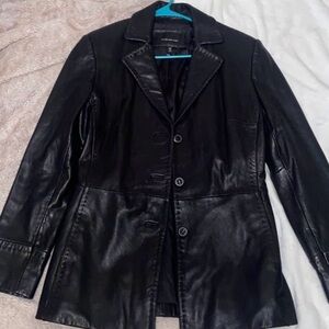 Jones New York Black Leather Button-Front Jacket